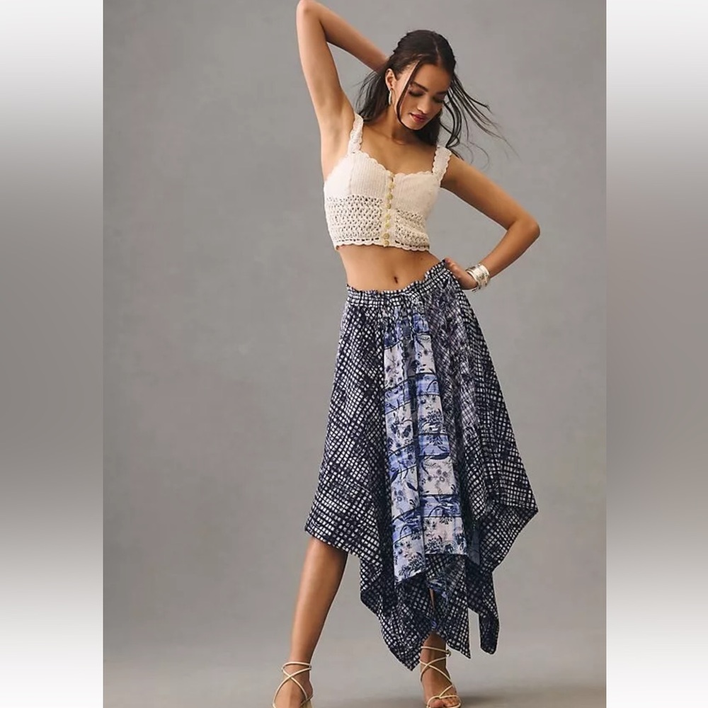 Anthropologie Pilcro Asymmetrical Hanker-chief Skirt Size S Blue Floral